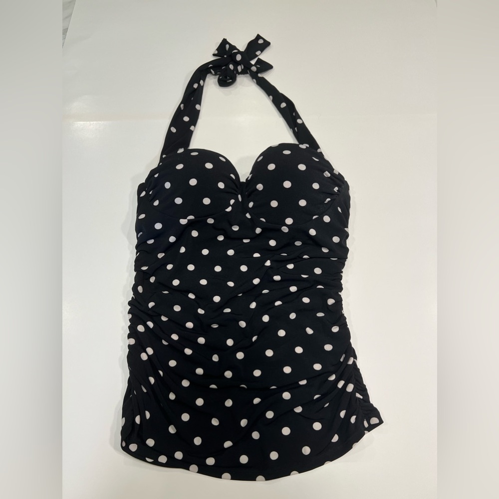 Victoria’s  Secret Tankini Top Black w White Polka Dots Padded Size 34B